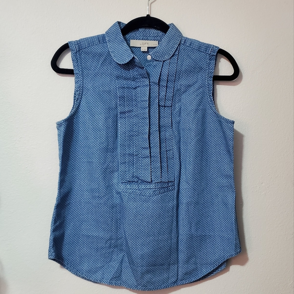 Ann Taylor LOFT Blue Polka Dot Sleeveless Top